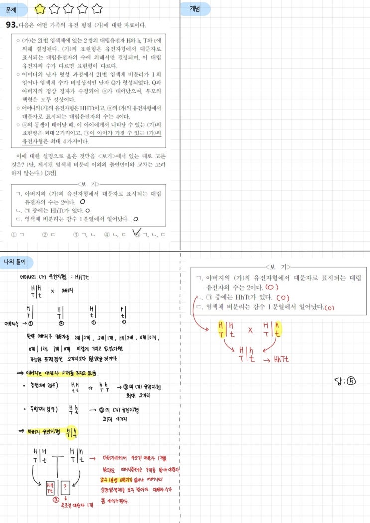  내 점수를 바꿀 100가지 생1 문제 - 93제(2024학년도 9월 17번)