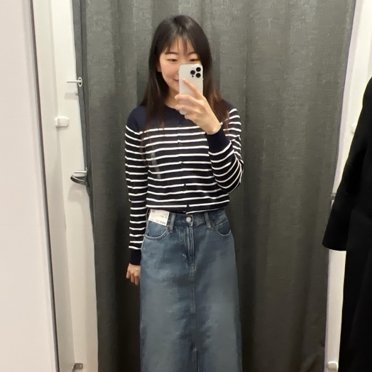  유니클로 스트라이프 가디건, 데님 롱스커트 착용 후기
