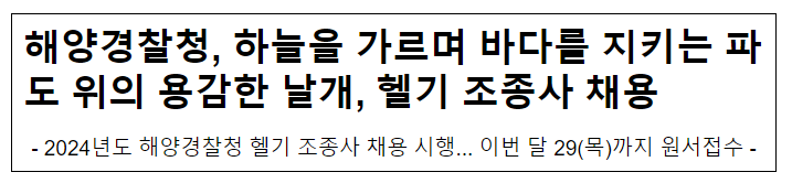 해양경찰청, 하늘을 가르며 바다를 지키는 파도 위의 용감한 날개, 헬기 조종사 채용