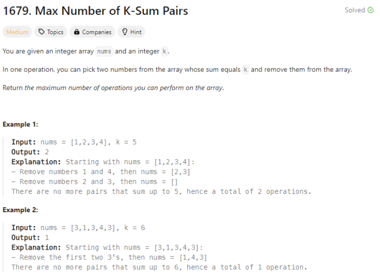 [Python] 리트코드 1679. Max Number of K-Sum Pairs (투 포인터)