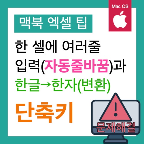 맥북 엑셀 자동 줄바꿈과 한글 한자 변환 단축키 맥북 엑셀 자동 줄바꿈과 한글 한자 변환 단축키