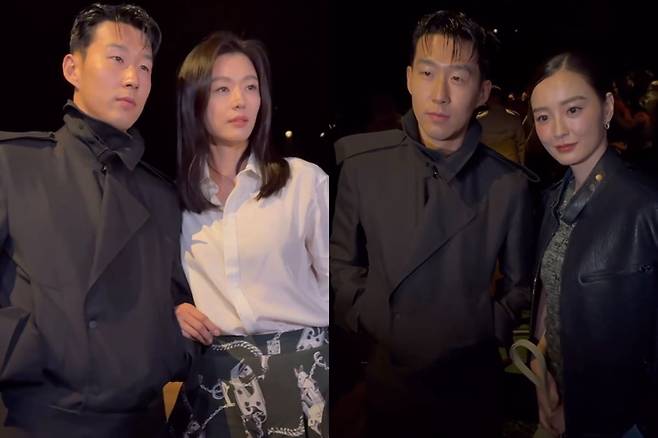 손흥민, 손가락 보호대 착용한 채…<b>전지현</b>과 미소 '포착'
