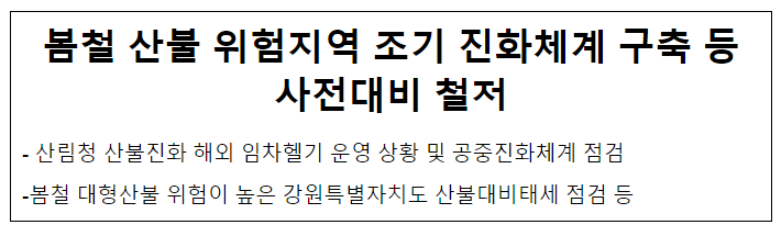 봄철 산불 위험지역 조기 진화체계 구축 등 사전대비 철저 봄철 산불 위험지역 조기 진화체계 구축 등 사전대비 철저