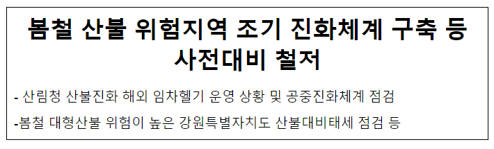 봄철 산불 위험지역 조기 진화체계 구축 등 사전대비 철저