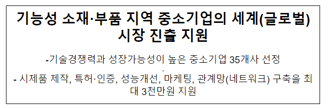 기능성 소재·부품 지역 중소기업의 세계(글로벌)시장 진출 지원