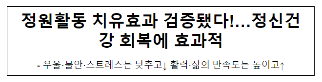 정원활동 치유효과 검증됐다!…정신건강 회복에 효과적 정원활동 치유효과 검증됐다!…정신건강 회복에 효과적