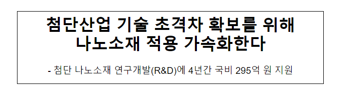 첨단산업 기술 초격차 확보를 위해 나노소재 적용 가속화한다