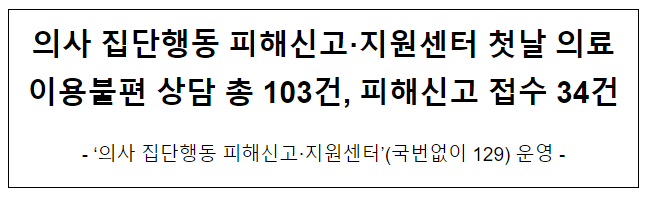 의사 집단행동 피해신고.지원센터 첫날 의료이용불편 상담 총 103건, 피해신고 접수 34건