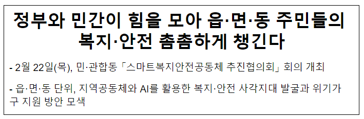 정부와 민간이 힘을 모아 읍·면·동 주민들의 복지·안전 촘촘하게 챙긴다