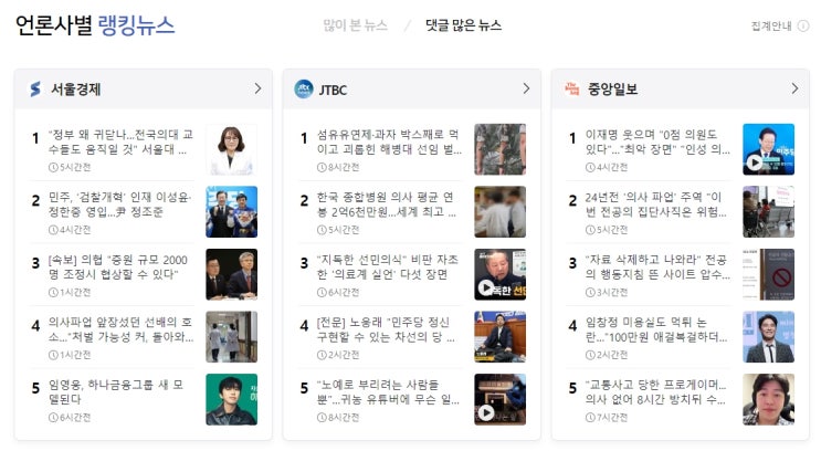 언론사별 랭킹뉴스 2024.02.23