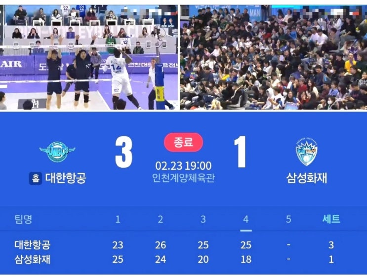 <b>프로배구</b> V리그 마지막 6라운드 시작 <b>대한항공 삼성화재</b>... 