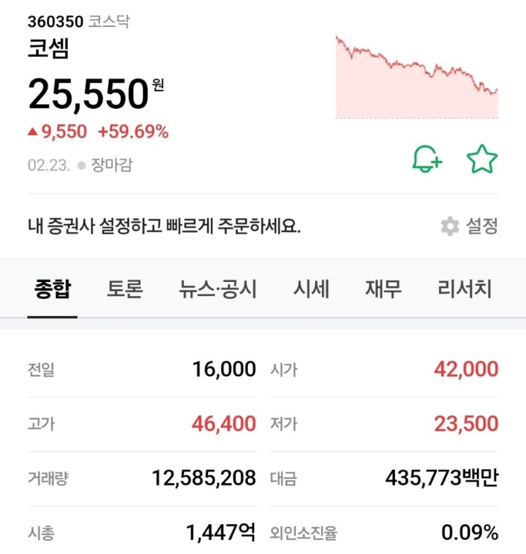 코셈 (코스닥) - 최고수익 190% - 키움증권