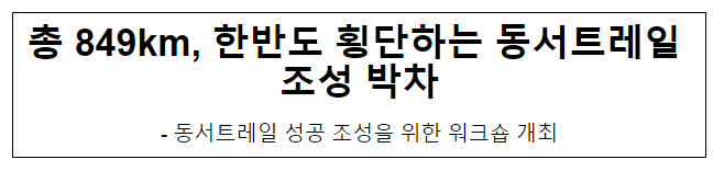 총 849km, 한반도 횡단하는 동서트레일 조성 박차 총 849km, 한반도 횡단하는 동서트레일 조성 박차