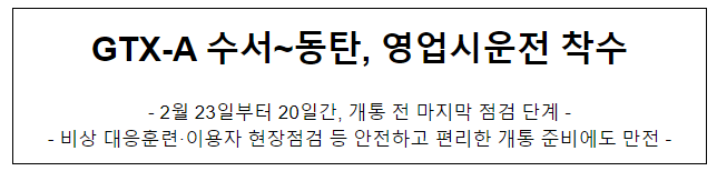 GTX-A 수서~동탄, 영업시운전 착수 GTX-A 수서~동탄, 영업시운전 착수