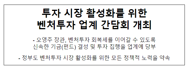 투자 시장 활성화를 위한 벤처투자 업계 간담회 개최