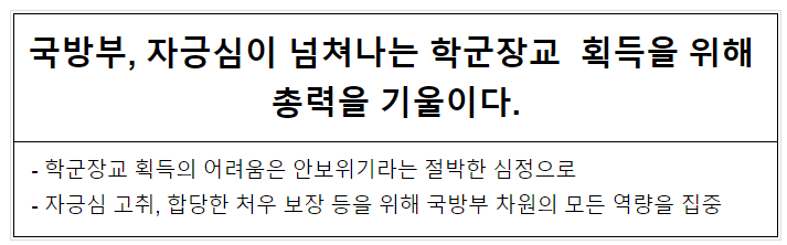 국방부, 자긍심이 넘쳐나는 학군장교 획득을 위해 총력을 기울이다. 국방부, 자긍심이 넘쳐나는 학군장교 획득을 위해 총력을 기울이다.