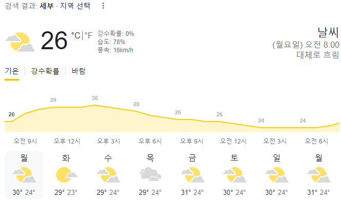  2024년 2월 26일 세부 날씨 올려드려요