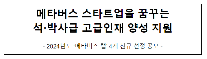 2024년도 ‘메타버스 랩’ 4개 신규 선정 공모 2024년도 ‘메타버스 랩’ 4개 신규 선정 공모