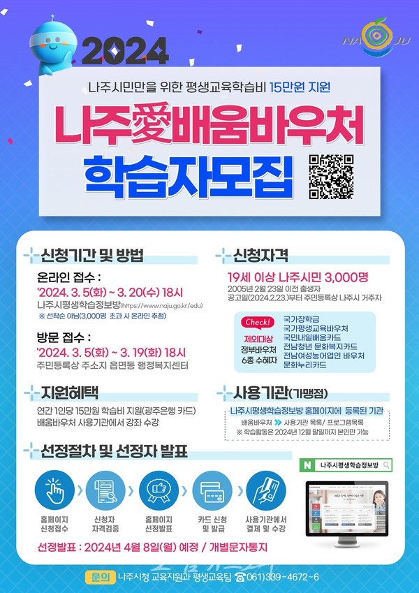  나주愛배움바우처 1인당 15만원 지원, 올해 대상자 3000명으로 확대