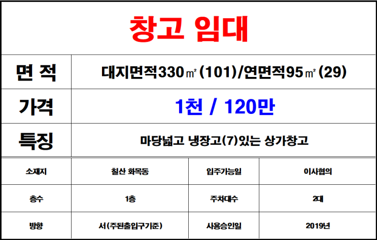  김해 칠산 화목동 냉장고(7)임대가능한 상가 창고 임대