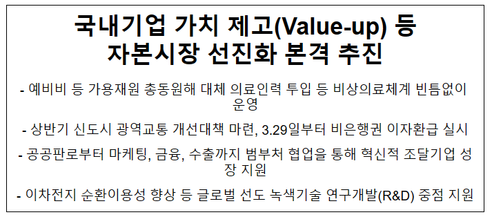 국내기업 가치 제고(Value-up) 등자본시장 선진화 본격 추진 국내기업 가치 제고(Value-up) 등자본시장 선진화 본격 추진