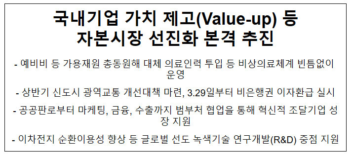 국내기업 가치 제고(Value-up) 등자본시장 선진화 본격 추진