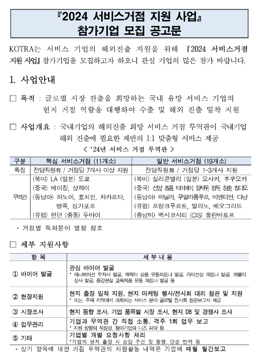 2024년 서비스거점 지원사업 참여기업 모집 공고 2024년 서비스거점 지원사업 참여기업 모집 공고