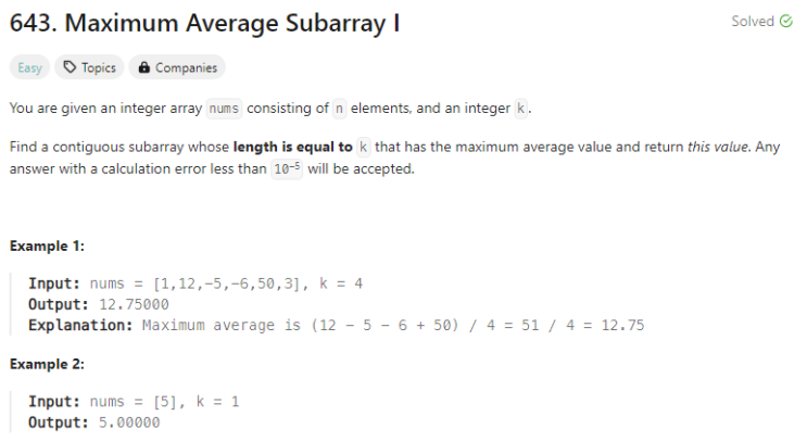 [Python] 리트코드 634. Maximum Average Subarray I  (슬라이딩 윈도우)