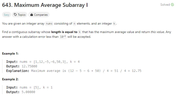  [Python] 리트코드 634. Maximum Average Subarray I  (슬라이딩 윈도우)