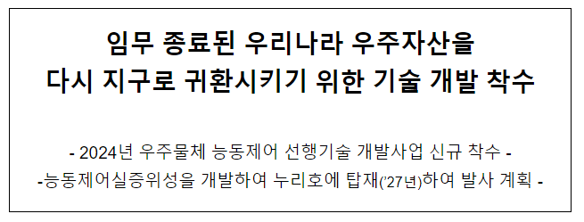 2024년 우주물체 능동제어 선행기술 개발사업 설명회 개최 2024년 우주물체 능동제어 선행기술 개발사업 설명회 개최