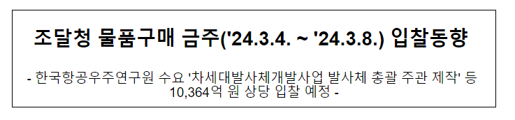조달청 물품구매 금주('24.3.4. ~ '24.3.8.) 입찰동향 조달청 물품구매 금주('24.3.4. ~ '24.3.8.) 입찰동향