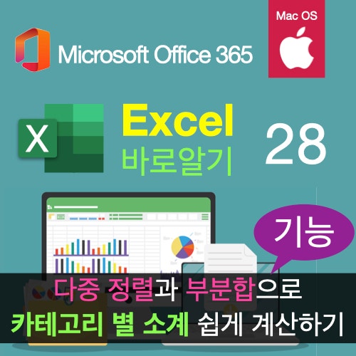 카테고리별로 소계를 쉽게 계산할 수 있게 해 주는 엑셀 부분합 사용법 (맥북 엑셀 기초, 데이터 다중 정렬) 카테고리별로 소계를 쉽게 계산할 수 있게 해 주는 엑셀 부분합 사용법 (맥북 엑셀 기초, 데이터 다중 정렬)