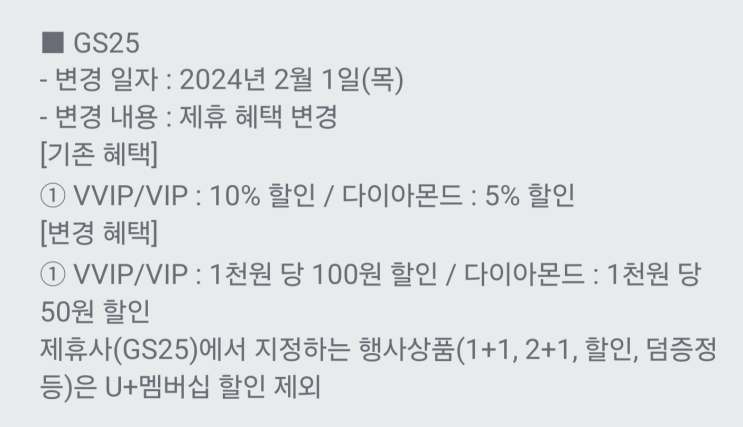  또 줄어든 LGU+ 멤버쉽 GS25 할인 혜택