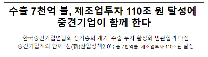 수출 7천억 불, 제조업투자 110조 원 달성에 중견기업이 함께 한다