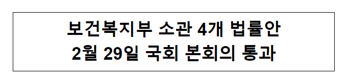 보건복지부 소관 4개 법률안 2월 29일 국회 본회의 통과