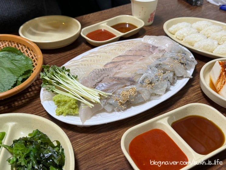  서울 명일동 횟집 가성비 신선한 물회 매운탕 소주 2천원대 아빠회사 재방문