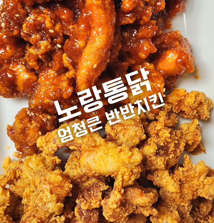  노랑통닭 메뉴 추천 엄청 큰 반반 순살 치킨 가격 후라이드 후기