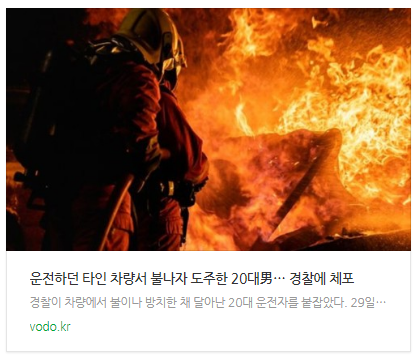 [뉴스] 운전하던 타인 차량서 불나자 도주한 20대男… 경찰에 체포