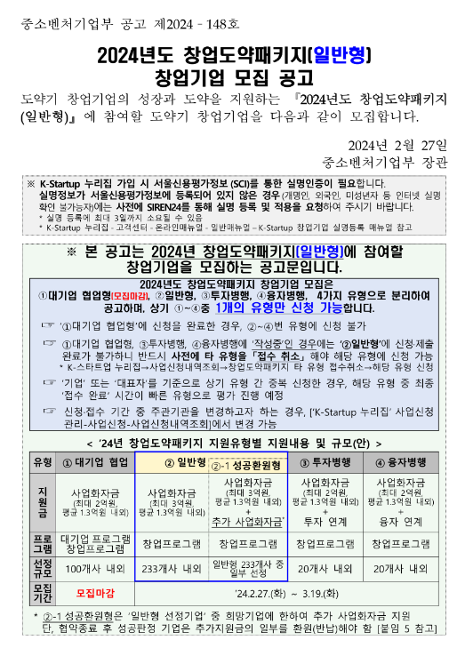 2024년 창업도약패키지(일반형) 창업기업 모집 공고 2024년 창업도약패키지(일반형) 창업기업 모집 공고