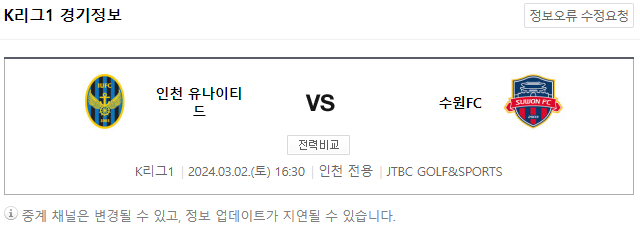 <K리그분석> 3월 2일 인천 유나이티드 수원 FC