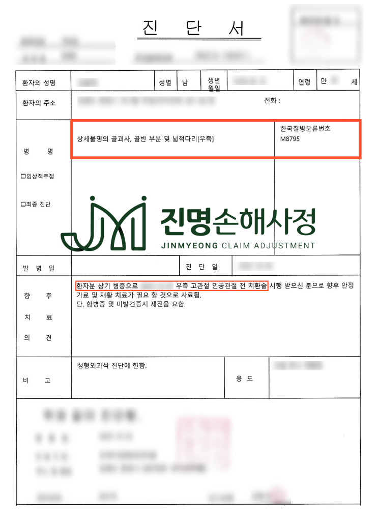 대퇴골두 무혈성<b>괴사 인공관절</b>치환술 상해후유장해 보험금... 