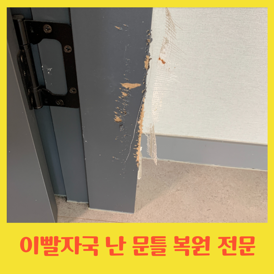 강아지가 물어뜯어 이빨자국 난 문틀 복원