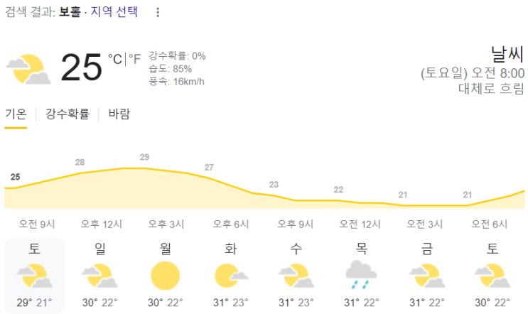 2024년 3월 2일 보홀 날씨 올려드려요