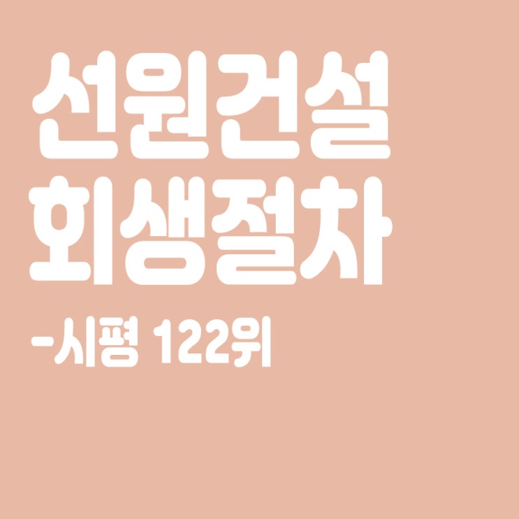  시평 122위 선원건설, 회생절차 신청,건설업계 '벼랑 끝'