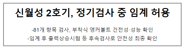 신월성 2호기, 정기검사 중 임계 허용