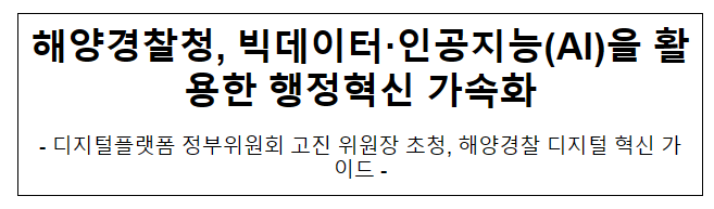 해양경찰청, 빅데이터·인공지능(AI)을 활용한 행정혁신 가속화 해양경찰청, 빅데이터·인공지능(AI)을 활용한 행정혁신 가속화