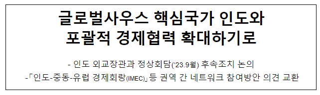 글로벌사우스 핵심국가 인도와 포괄적 경제협력 확대하기로