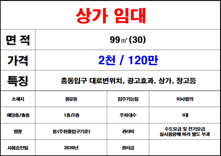  서김해 풍유동 흥동 대로변 1층 상가 임대