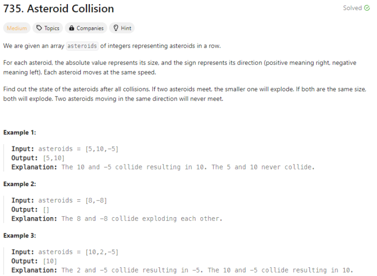 [Python] 리트코드 735. Asteroid Collision(Stack)