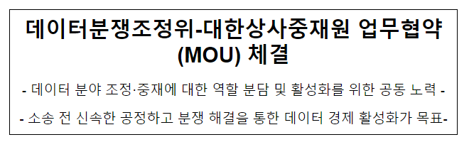 데이터분쟁조정위원회-상사중재원 업무협약 체결 데이터분쟁조정위원회-상사중재원 업무협약 체결